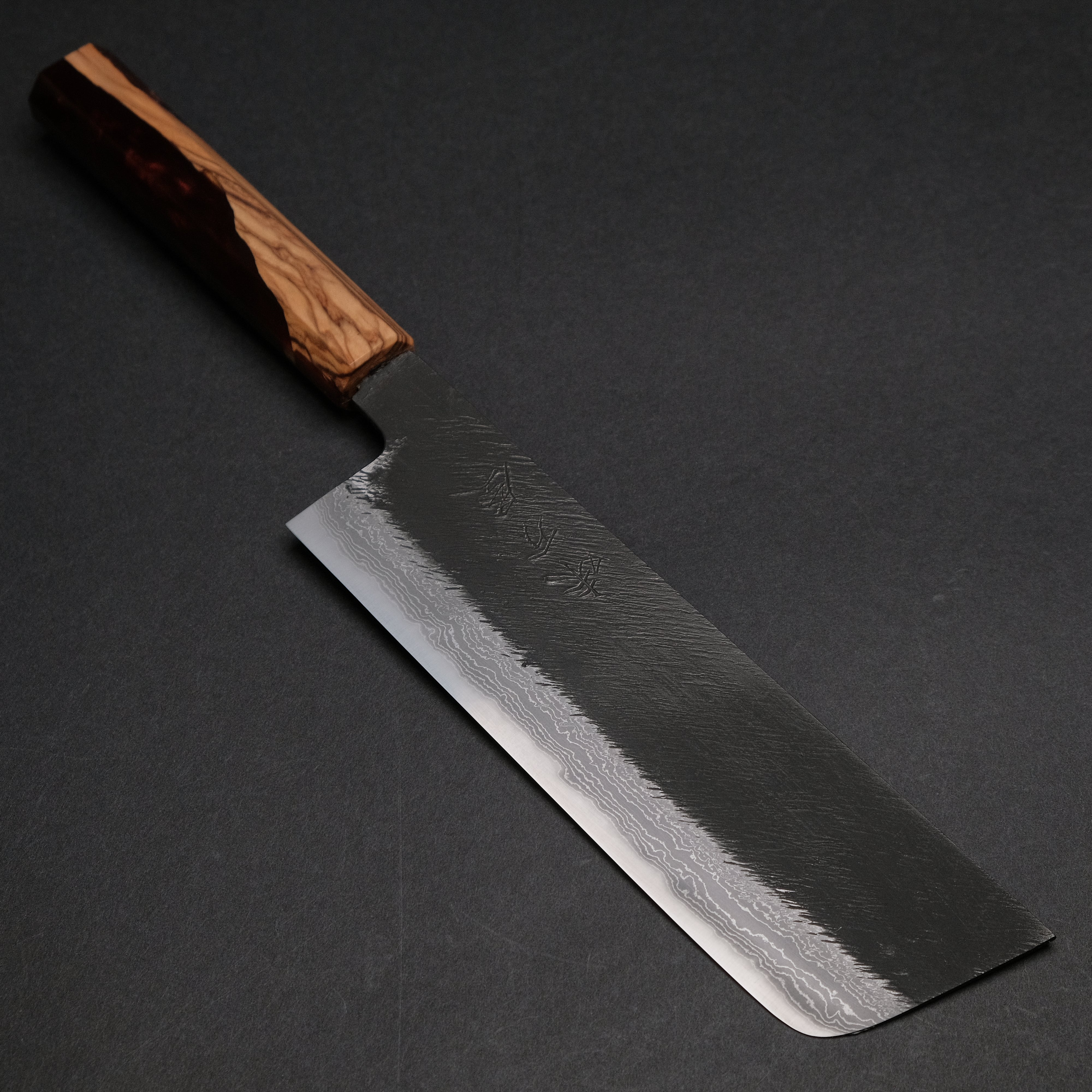 Ajikataya White #2 Matsuba Damascus Nakiri Knife 180mm - Premium Japanese Kitchen Knife with Olive Wood & Resin Handle (#16) - Perfect for Sushi, Vegetables & Precision Cutting