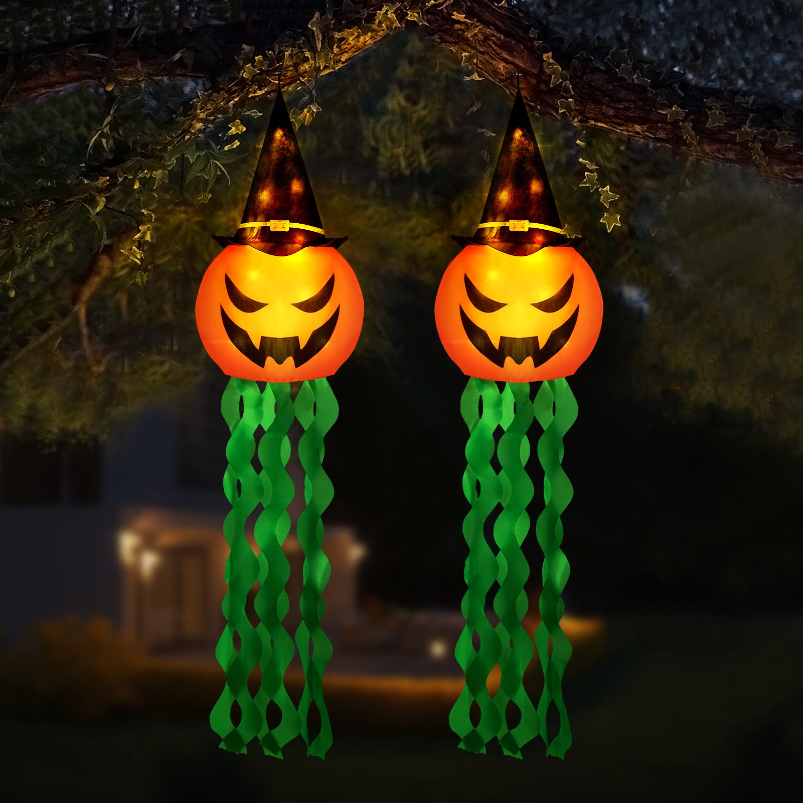 2 Pack Halloween Pumpkin String Lights - Battery Operated LED Hanging Decor with Flashing Mode, 7-8 Hours Runtime for Indoor/Outdoor, Yard, Garden, Party | Perfect for Halloween Decorations, Tree Lighting & Spooky Atmosphere