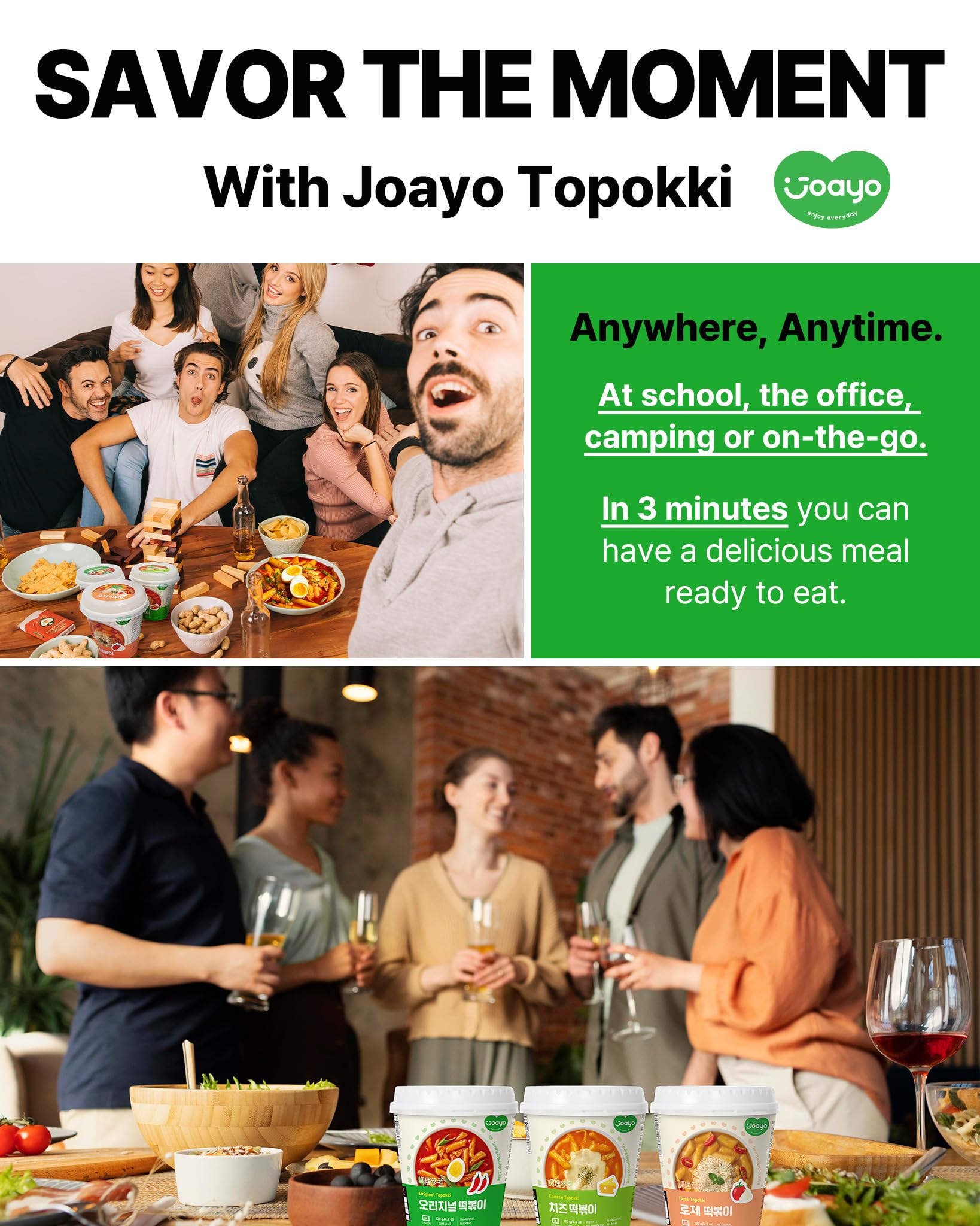 JOAYO Original Tteokbokki Rice Cakes with Sweet & Spicy Korean Sauce (2-Pack) | Authentic Korean Street Food | Quick Microwave Snack | Perfect for Lunch, Dinner & Party Appetizers
