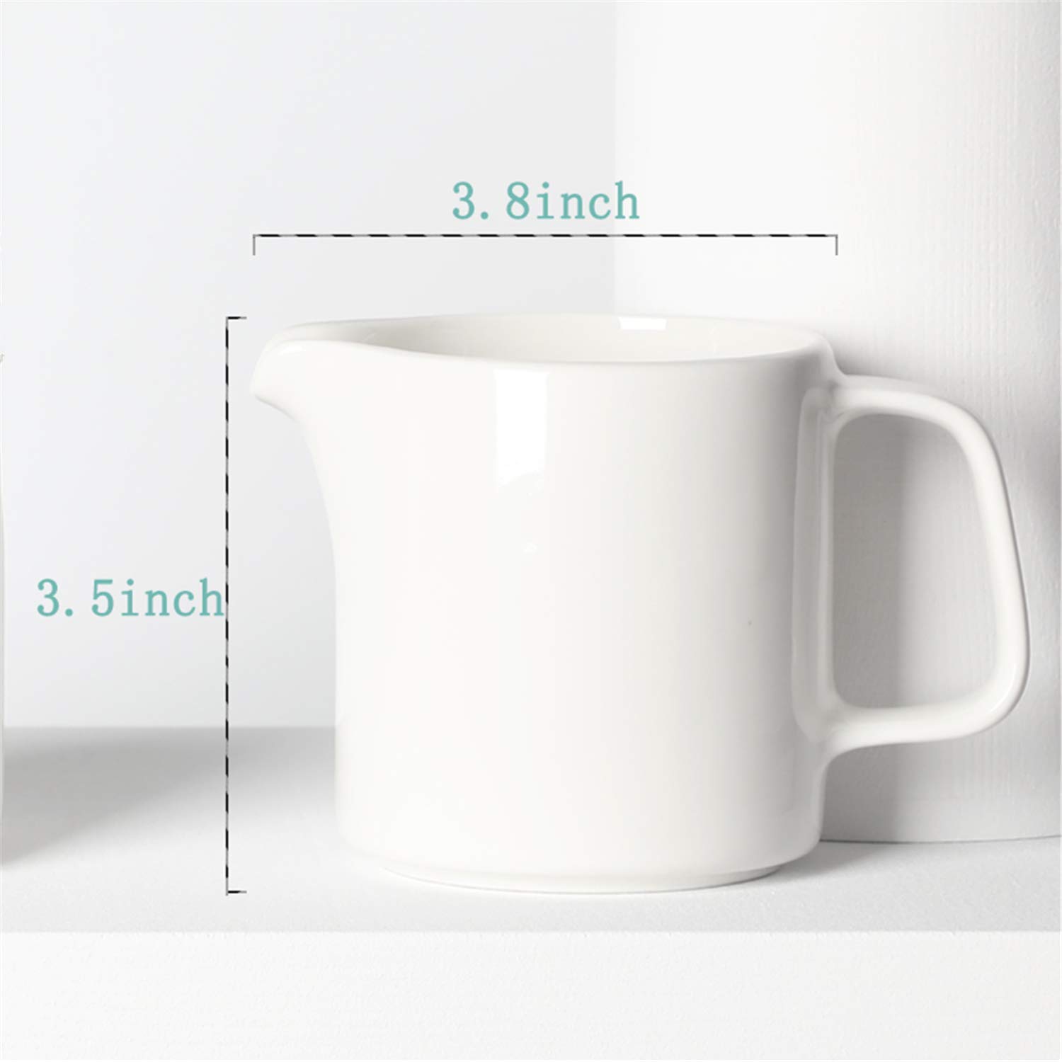 ONTUBE 10 oz White Ceramic Coffee Creamer Pitcher with Handle - Porcelain Milk Jug for Home, Kitchen, Cafe & Restaurant Use - Perfect for Serving Coffee, Tea, Hot Chocolate & Dairy Products