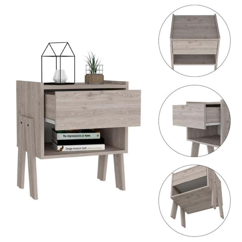 TUHOME Joy Nightstand - Engineered Wood Bedside Table with Drawer, Gray - Perfect for Bedroom, Living Room, or Guest Room