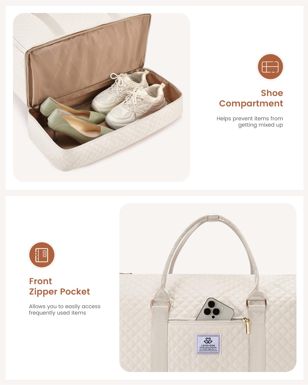 LOVEVOOK Convertible Garment Bag for Women with Shoe Compartment & Toiletry Pouch | 2-in-1 Hanging Suitcase & Travel Duffel Bag | Waterproof Carry-On Weekender Bag for Business Trips, Weddings, Vacations | Perfect for Business Travel, Formal Events & Weekend Getaways (Beige)