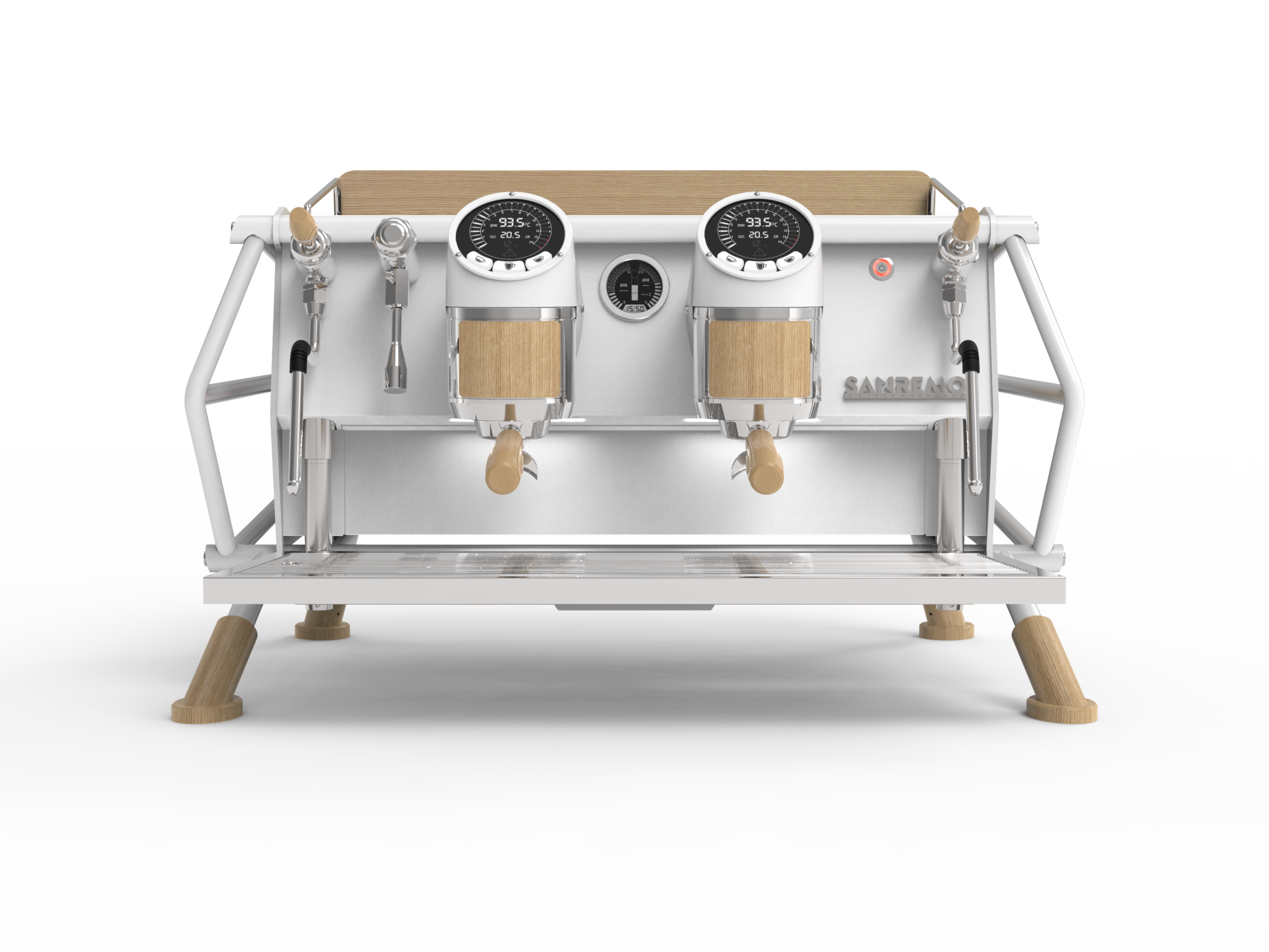 Sanremo Café Racer White Wood Espresso Machine 2 Groups - Professional Commercial Coffee Maker for Cafes & Restaurants | Perfect for Baristas & Coffee Shops