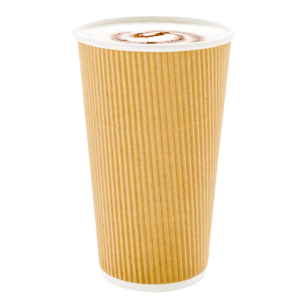 20oz Insulated Double Wall Coffee Cups with Secure Grip - 250 Pack Kraft Paper Ripple Cups | Leakproof & Sustainable | Perfect for Coffee Shops, Cafes & Office Break Rooms | Lids Sold Separately