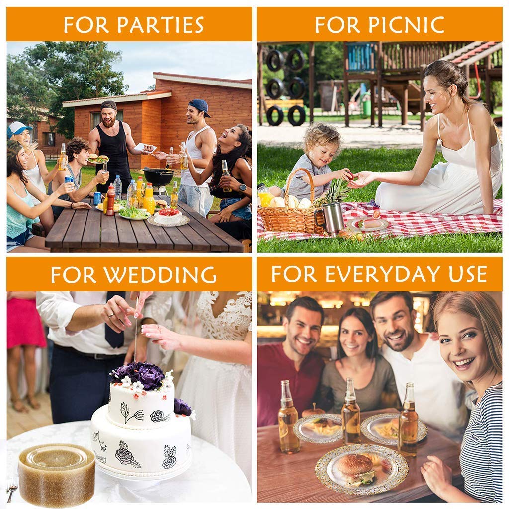 Premium Gold Plastic Plates - 100 Pack Elegant Disposable Salad & Dessert Plates for Weddings, Parties, Events - Perfect for Catering, Buffets, and Special Occasions