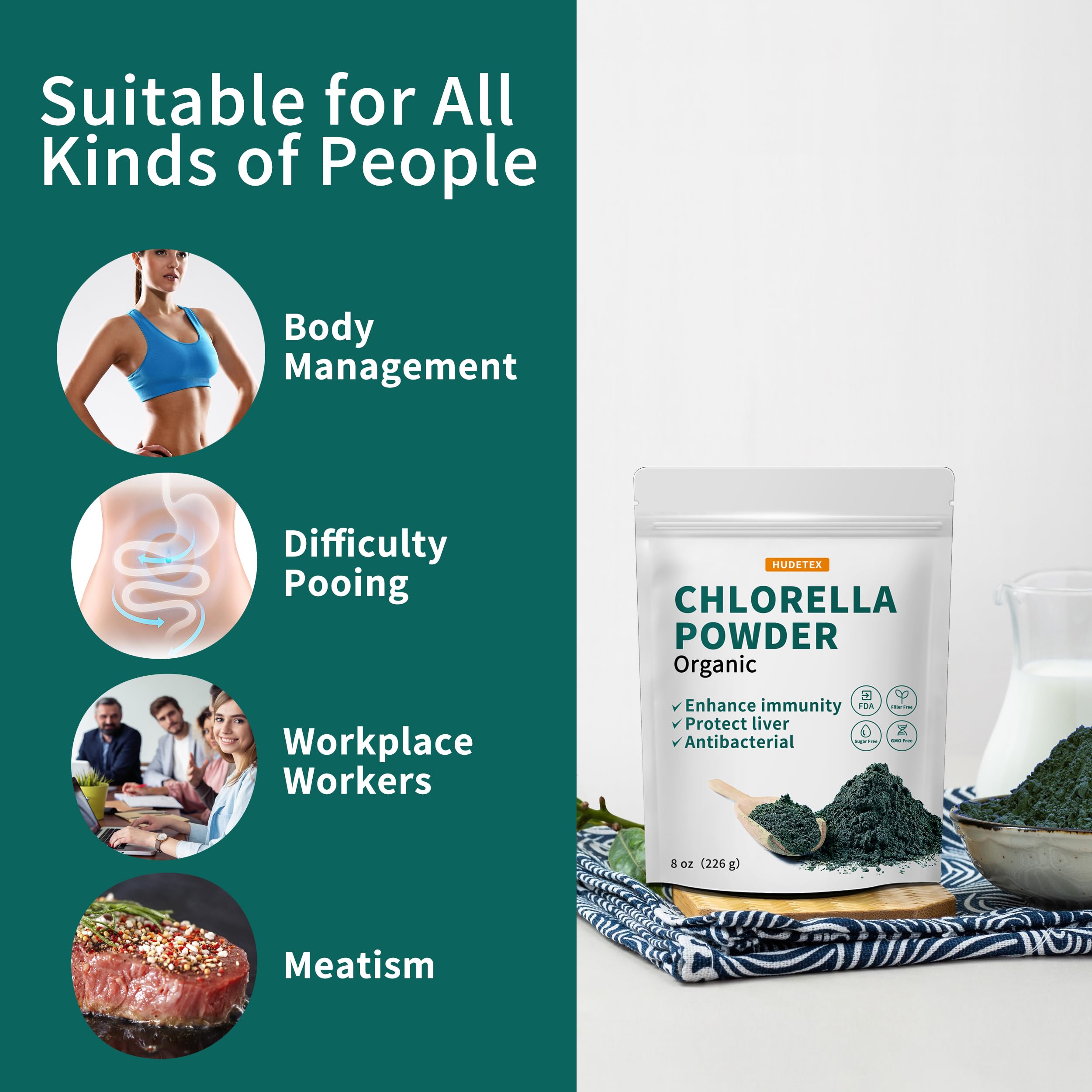 Organic Chlorella Powder - Natural Chlorophyll Superfood Supplement for Immune Support & Liver Detox | Vegan Protein & Vitamin Rich | 8 oz | Perfect for Smoothies, Juices & Wellness Shots