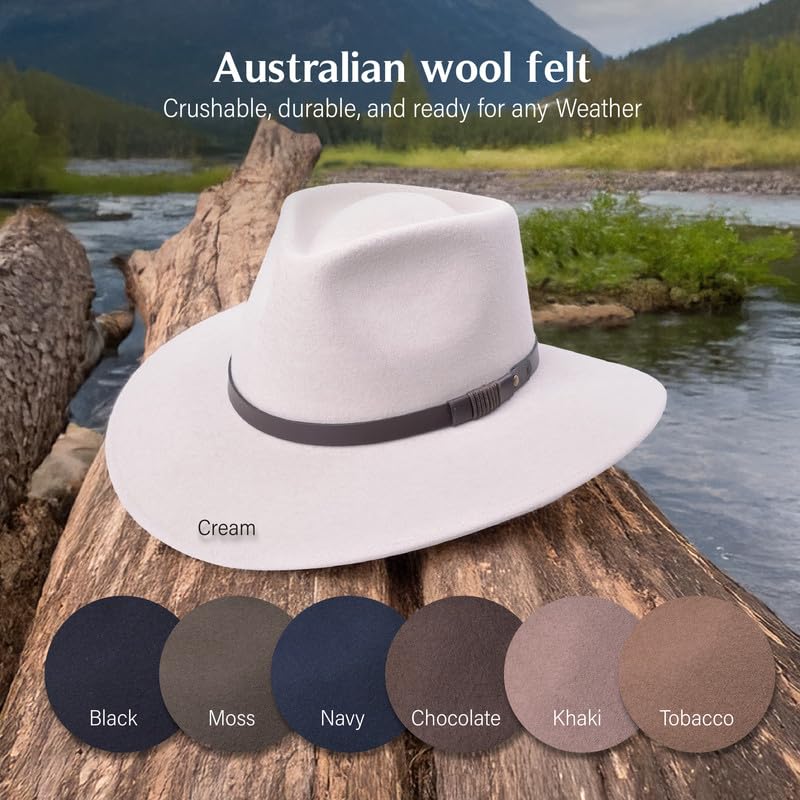 Bigalli 100% Wool Felt Outback Hat - Waterproof Cowboy Hat for Outdoor Adventures