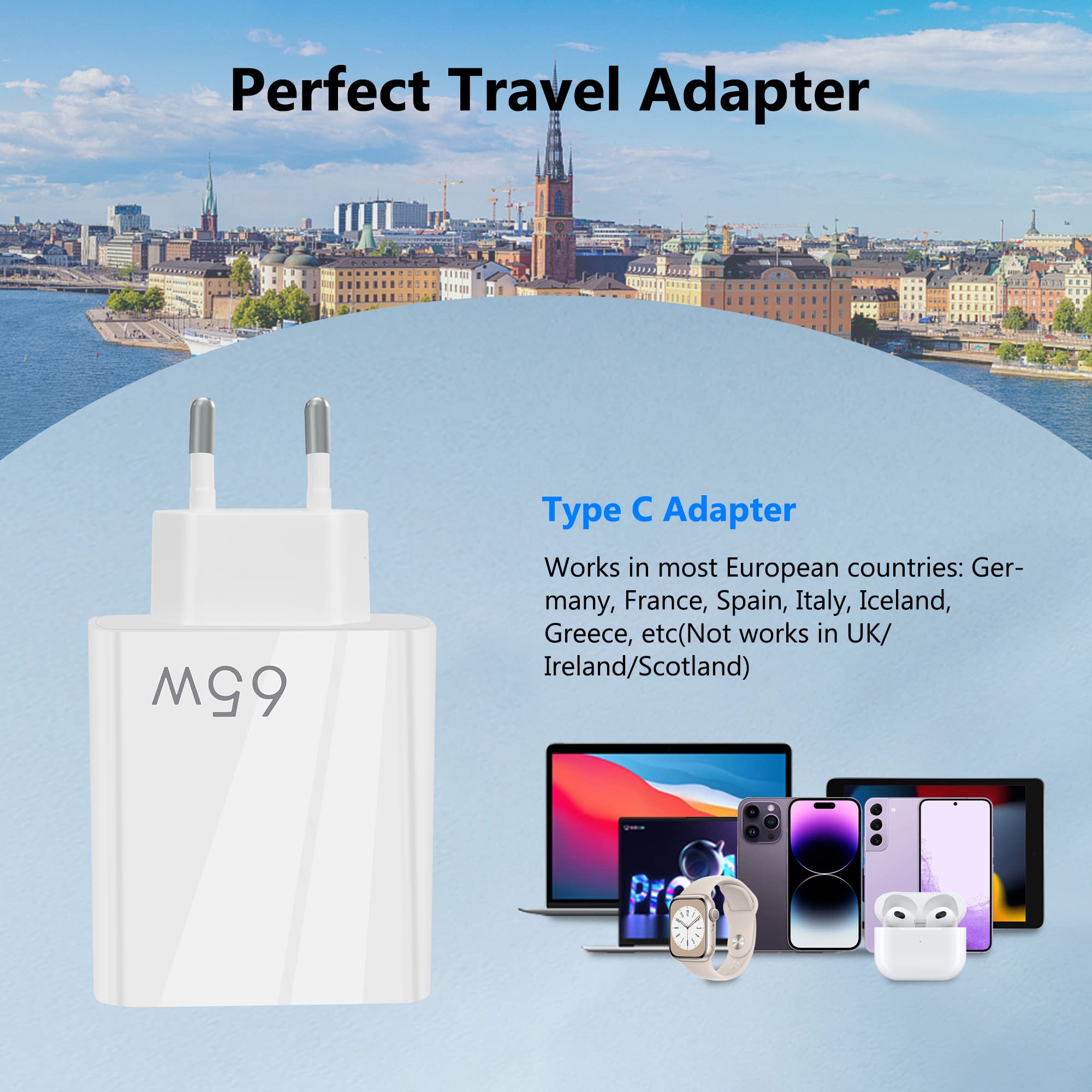 6.6A Fast Charger 2 Pack with 5 Ports (2 USB-C & 3 USB-A) - PD20W & QC3.0 Quick Charge EU Plug for iPhone 15/14/13/12/11 Pro Max/XS/XR/X/SE/8 Plus & Samsung S22/S21/A13 - Perfect for Travel, Home & Office Use