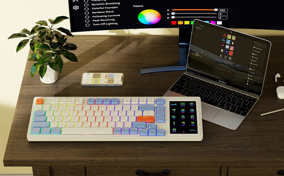 Ajazz AKP815 RGB Mechanical Gaming Keyboard - Wired, Blue & White, Brown Switches - Perfect for Gaming, Typing & Office Work