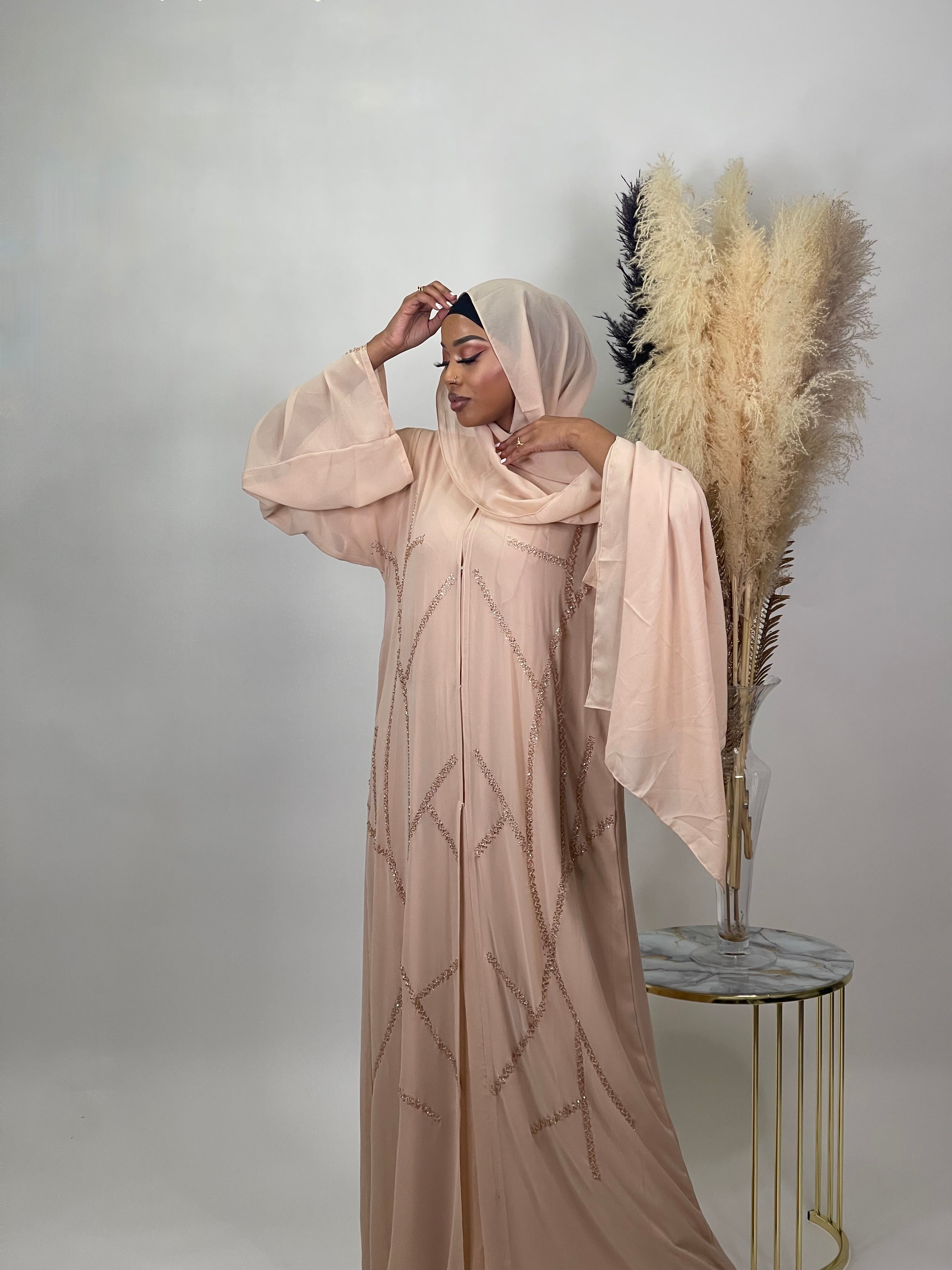 Custom Cream Abaya Set - Elegant Islamic Prayer Dress for Women - Perfect for Eid, Ramadan & Special Occasions