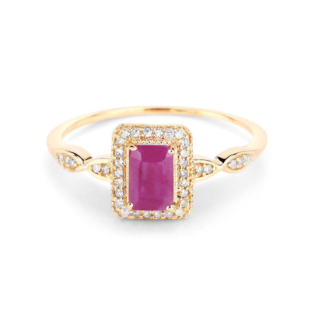 14K Yellow Gold Pink Ruby Diamond Ring for Women - Elegant Engagement, Wedding, Anniversary Jewelry Gift - Perfect for Valentine's Day, Proposal & Special Occasions