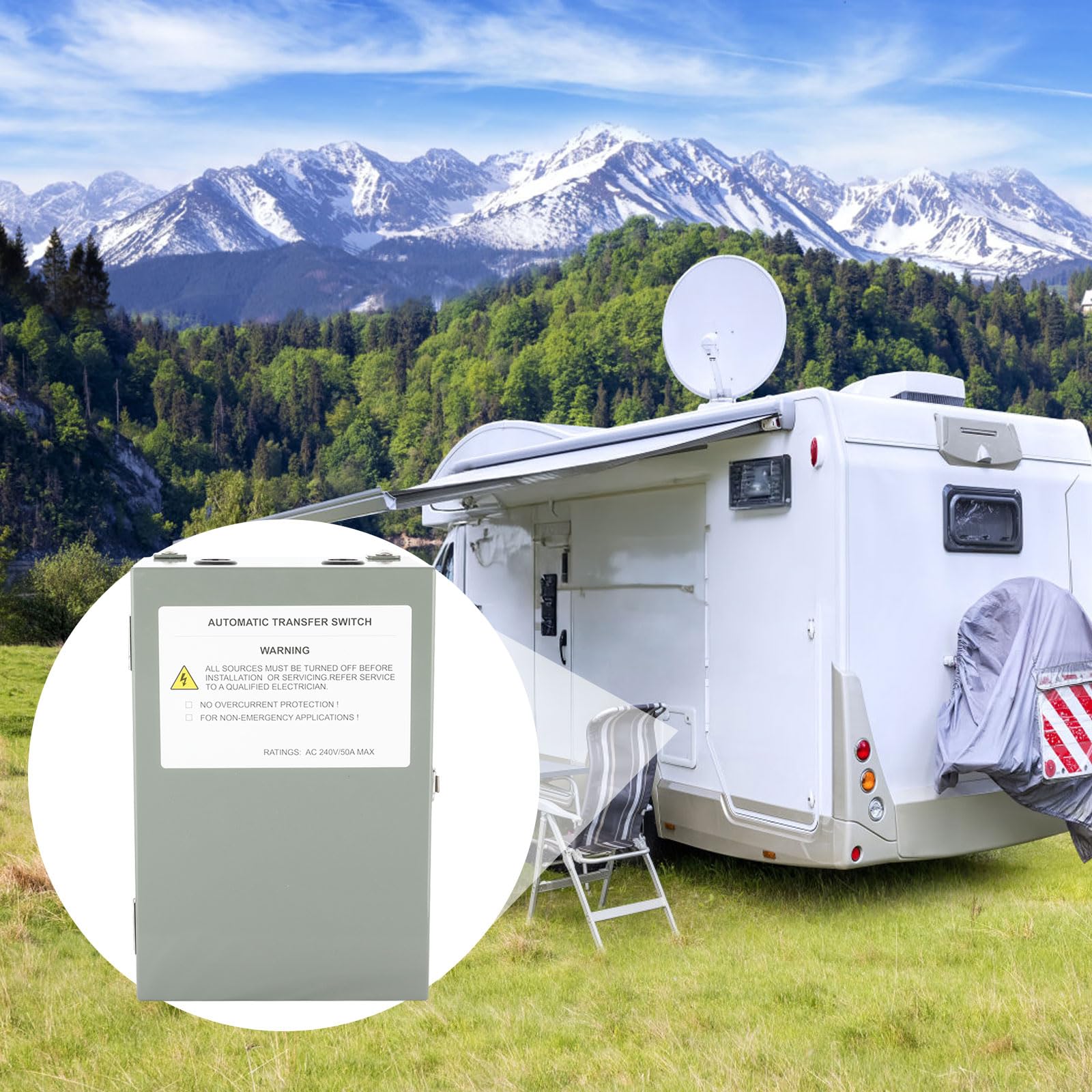 50 Amp RV Automatic Transfer Switch - 120/240V AC Power Monitoring Safety Switch with Dual Protection for RVs & Campers | Perfect for Outdoor Power Backup & Emergency Power Transfer