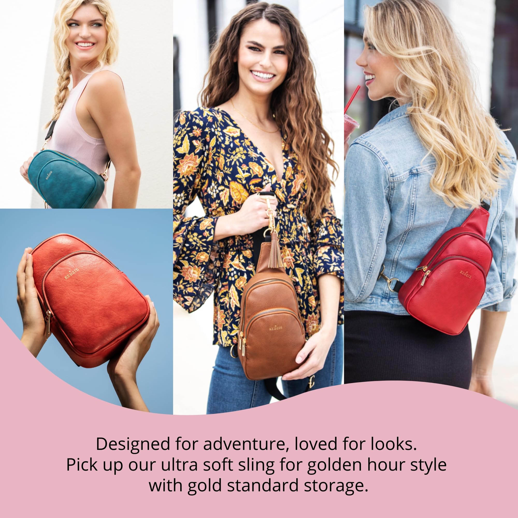 KEDZIE Sunset Sling Bag - Soft Vegan Leather Crossbody Purse for Women, Phone Holder & Fanny Pack | Perfect for Travel, Shopping & Everyday Use