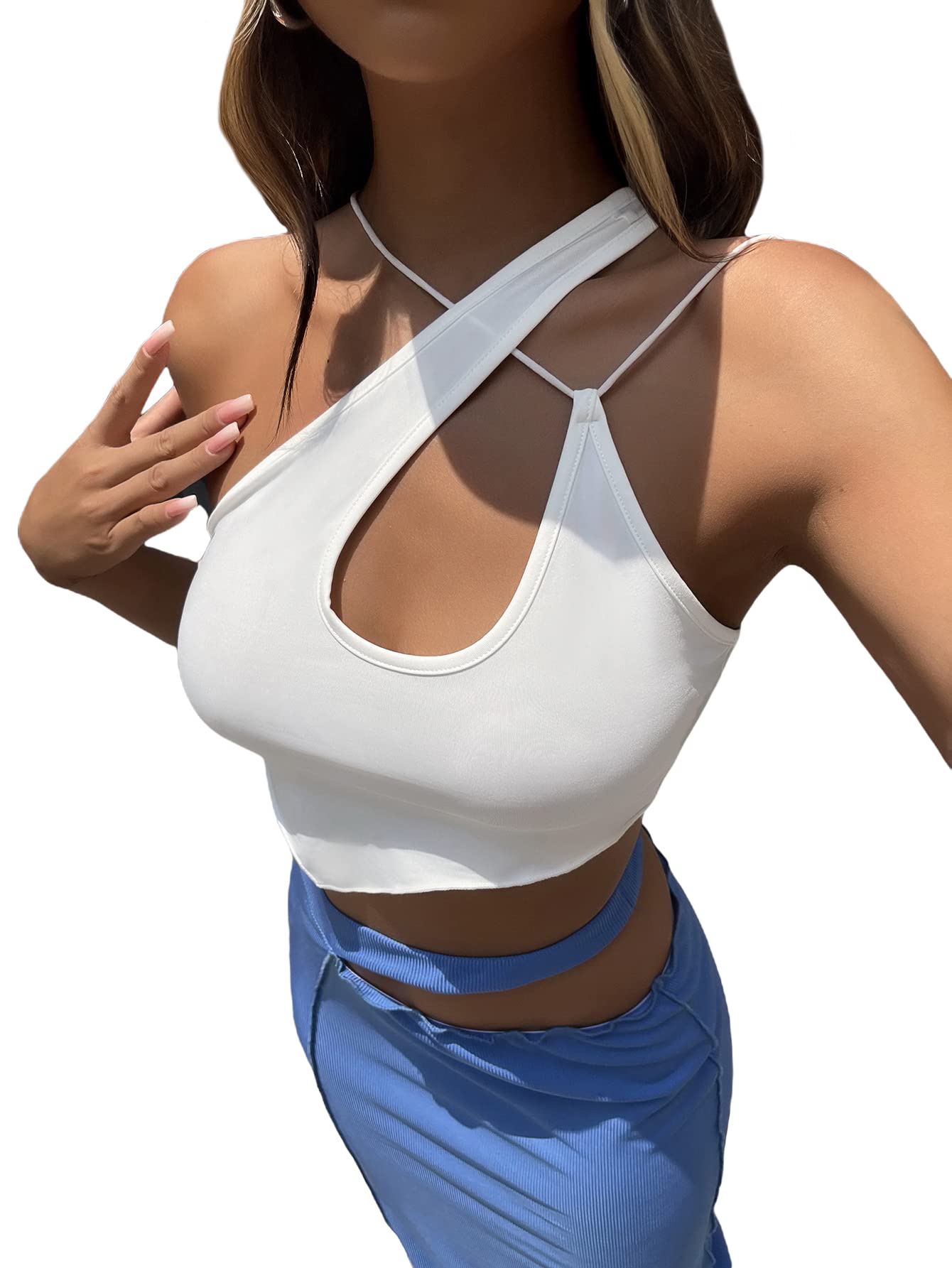 SOLY HUX Women's One Shoulder Cut Out Sleeveless Asymmetrical Crop Tank Top - Sexy Summer Casual Wear for Beach, Party & Night Out