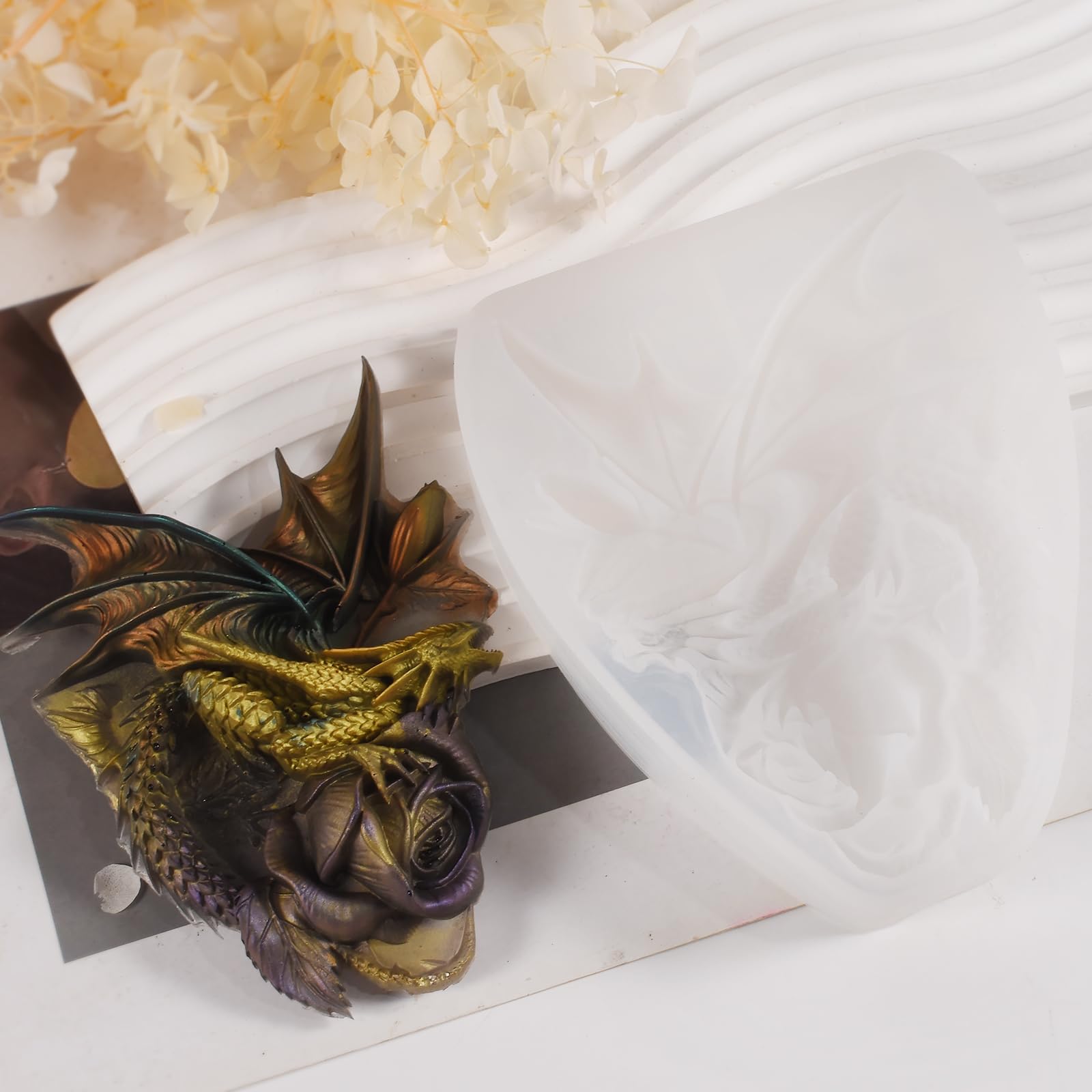 Premium Large Rose Dragon Skull Dinosaur Resin Molds - Thick Flexible Silicone Molds for DIY Candle Making, Soap Crafting & Gothic Home Decor - Perfect for Halloween Decorations, Gothic Wedding Centerpieces & Dark Fantasy Art Projects