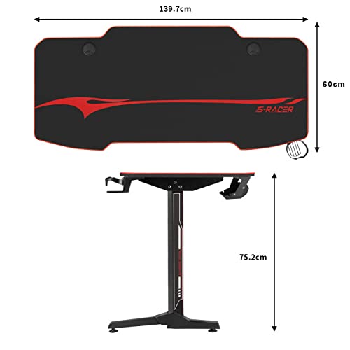 Homall 140cm Racing Style Gaming Desk - Ergonomic T-Shaped Computer Table for PC Gaming with Mouse Pad, Black | Perfect for Esports, Streaming & Home Office Setup