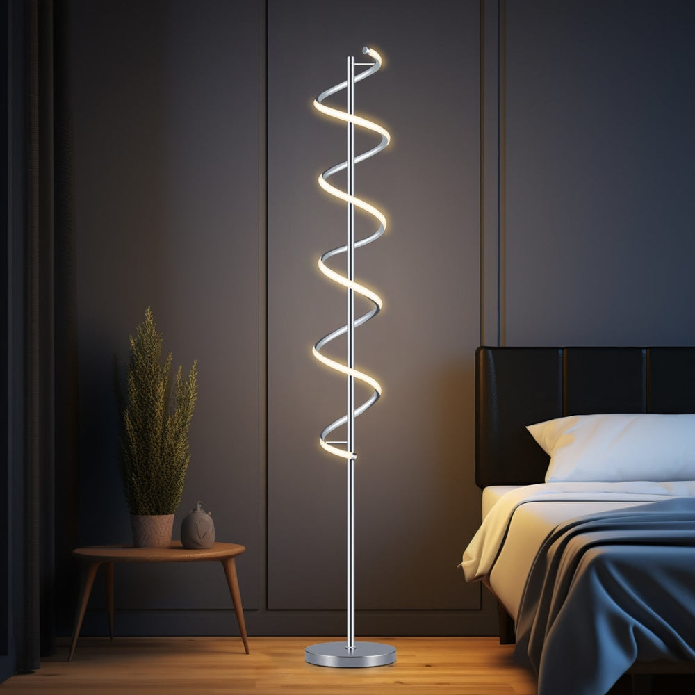 Angelina Modern Curved Spiral LED Floor Lamp - Adjustable Reading Light with Chrome Finish - Perfect for Living Room, Bedroom, or Office Lighting