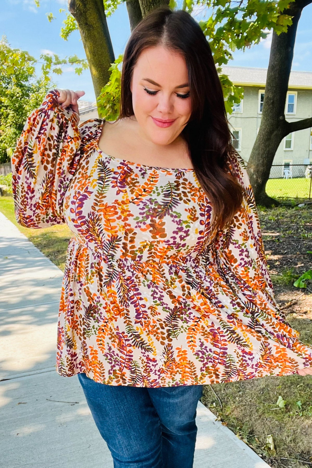 Fall in Love Taupe & Rust Floral Print Babydoll Bubble Sleeve Top | Women's Vintage Chic Blouse for Date Night & Special Occasions