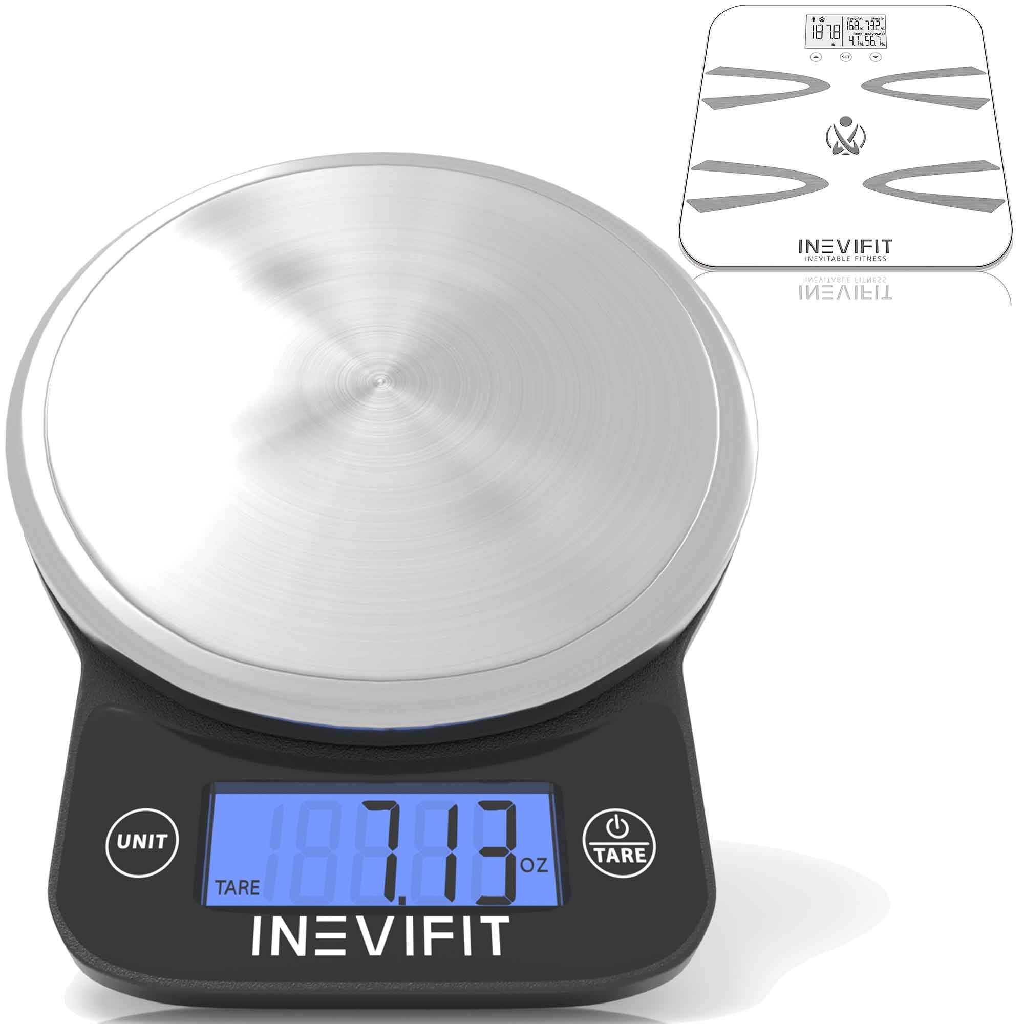 Inevifit Smart Body Fat Scale & Digital Kitchen Scale Combo - Accurate Body Composition Analyzer and Food Nutrition Tracking with Batteries Included - Perfect for Home Fitness and Healthy Cooking
