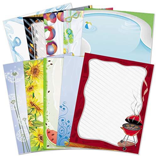 Premium Summer Party Stationery Set - BBQ Pool Floral Themed Decorative Paper, Borders & Letterhead (8.5x11, 100 Sheets) for Invitations, Scrapbooking & Home Office Decor | Elegant Writing & Printer Paper for Summer Events, Pool Parties & Beach Weddings