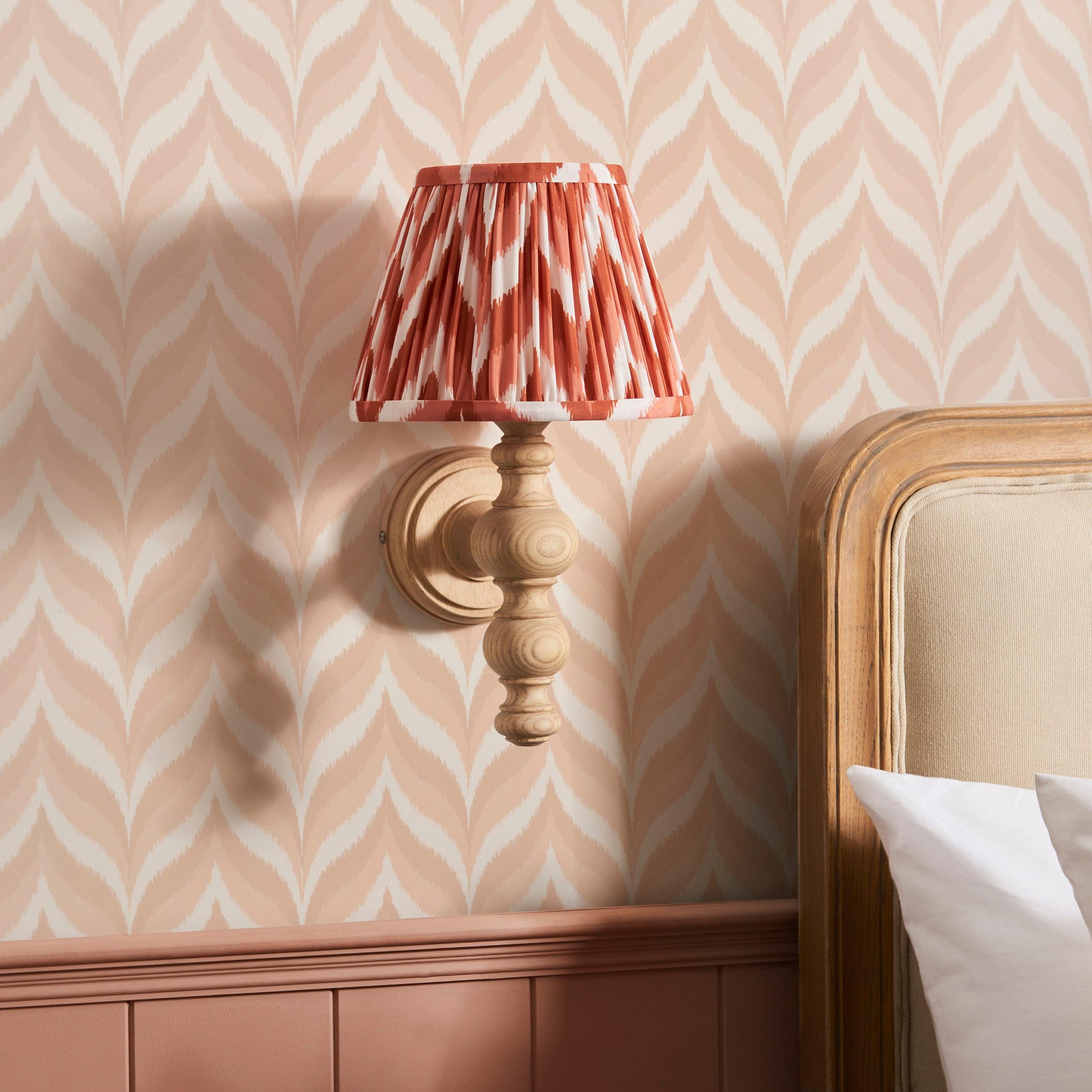 Bibury Wooden Wall Light with Zigzag 20cm Apricot Orange Shade - Modern Home Decor for Living Room, Bedroom & Hallway Lighting