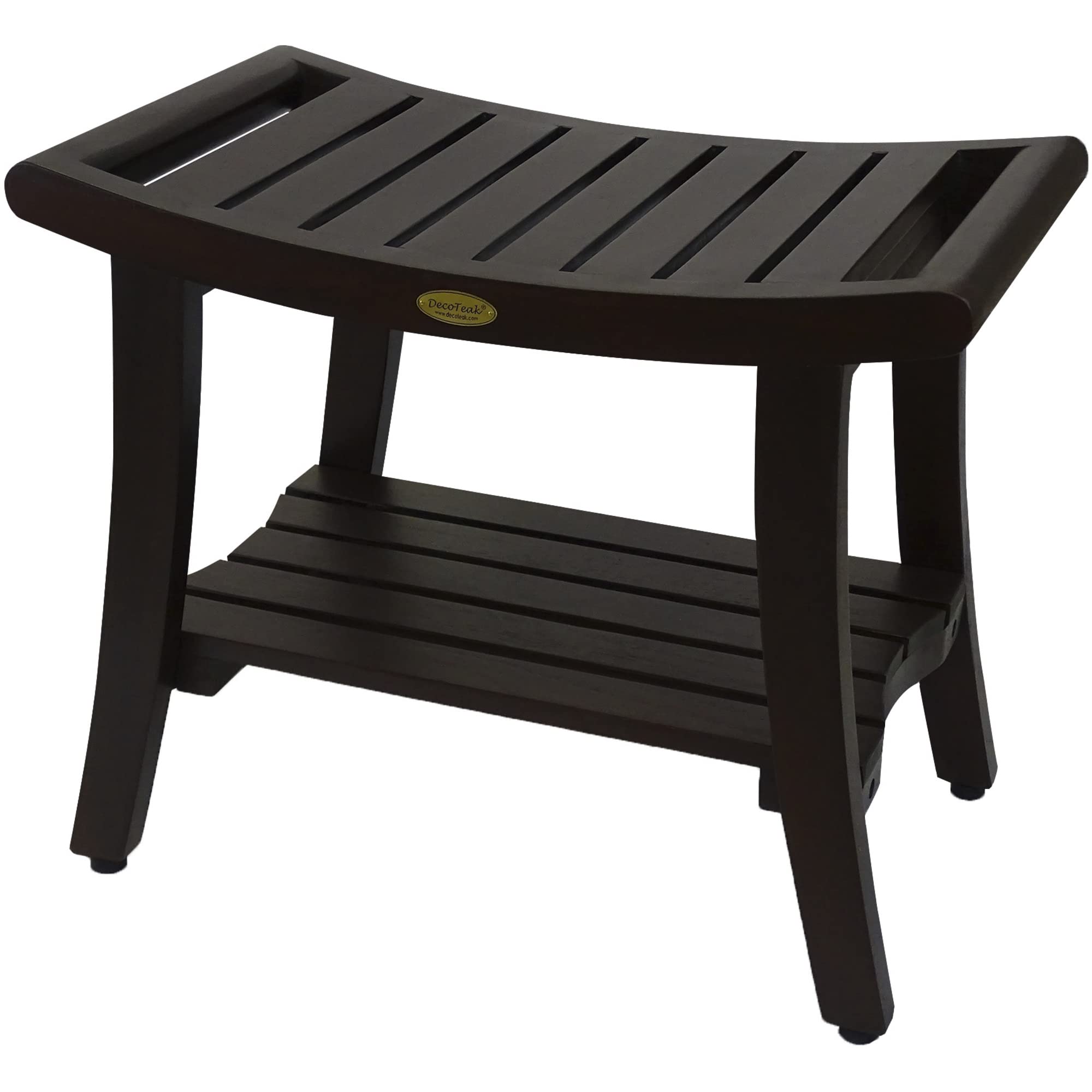 DecoTeak Harmony 24 Inch Waterproof Teak Wood Shower Bench - Brown Bathroom Stool Seat with Storage for Shower Safety & Organization - Perfect for Elderly, Spa, and Bathroom Decor