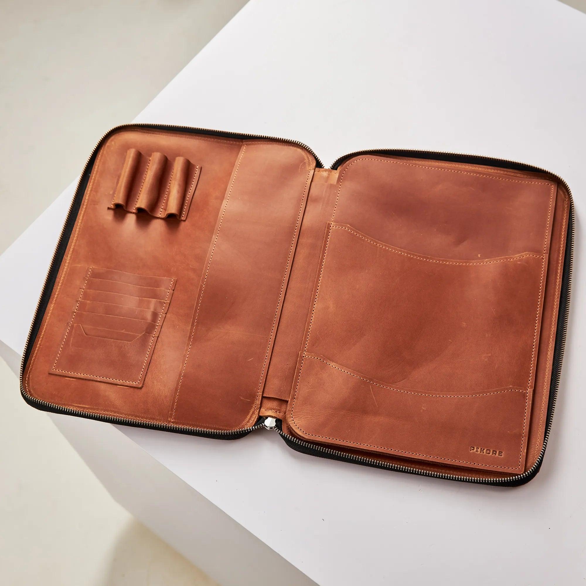 Premium Zippered Padfolio Bag - Professional Leather Portfolio with Notepad Holder for Business, Meetings & Office Use - Ideal for Executives, Students & Professionals