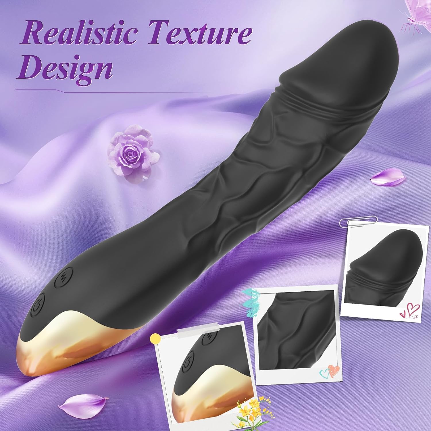 Vooloka 7.7 Inch Realistic Vibrating Dildo for Women & Men, Wand Vibrator Anal Toy, Prostate Massager, Gay Sex Toy, Black - Perfect for Couples & Solo Play