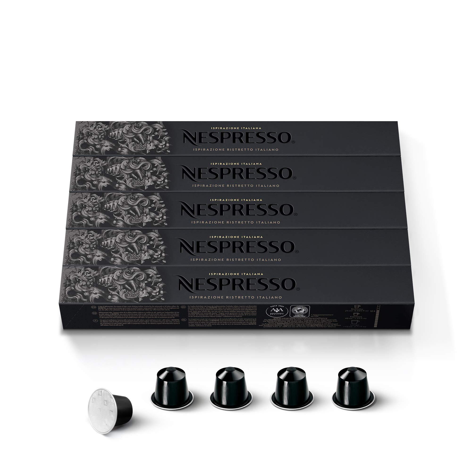 Nespresso OriginalLine Ristretto Intenso Dark Roast Coffee Capsules - 50 Count Pods for Espresso & Coffee Lovers - Perfect for Home, Office & Gifting