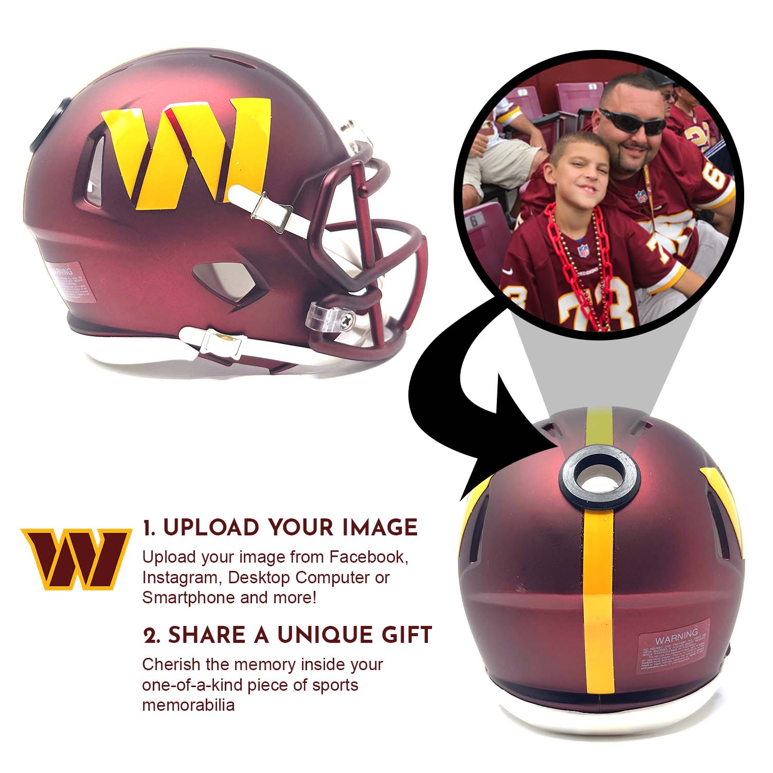 Washington Commanders NFL Mini Helmet with Display Stand - Collectible Football Memorabilia for Fans, Home & Office Decor, Sports Gifts