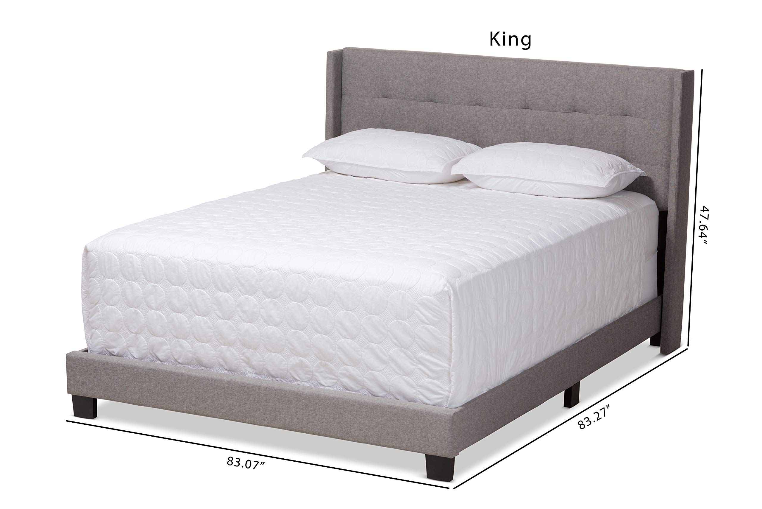 Baxton Studio Queen Size Bed Frame with Box Spring Required - Modern Grey Platform Bed for Bedroom, Guest Room, or Dorm