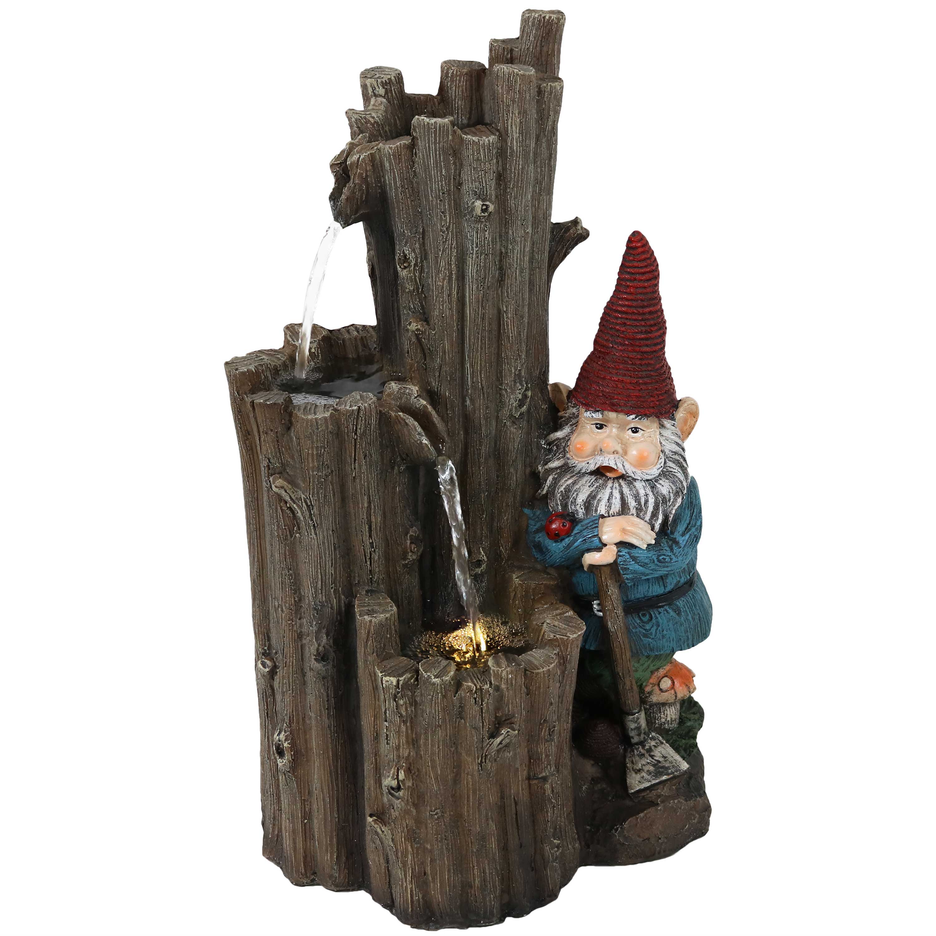 Outdoor Water Fountain with LED Light - Sunnydaze Resting Gnome Garden Decor for Patio, Yard & Landscape | Relaxing Water Feature for Outdoor Spaces