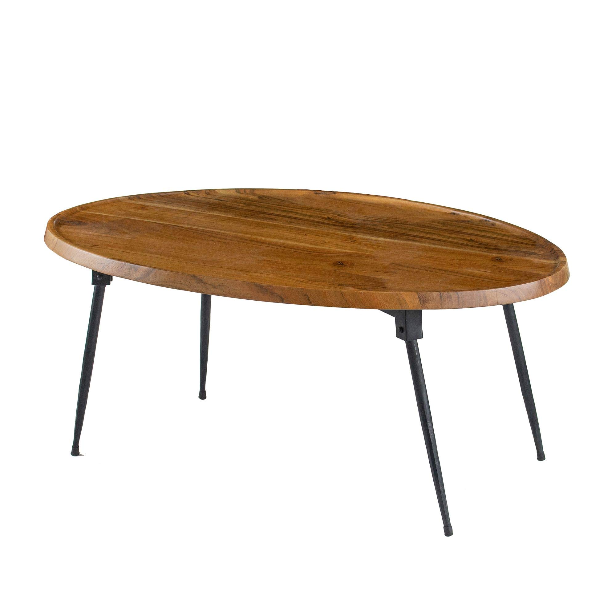 Mid Century Modern Oval Coffee Table - Solid Wood Accent Table with Black Metal Legs for Living Room, Bedroom & Home Office - 39x26x16 Inches - Perfect for Small Spaces, Reading Nooks & Coffee Lovers