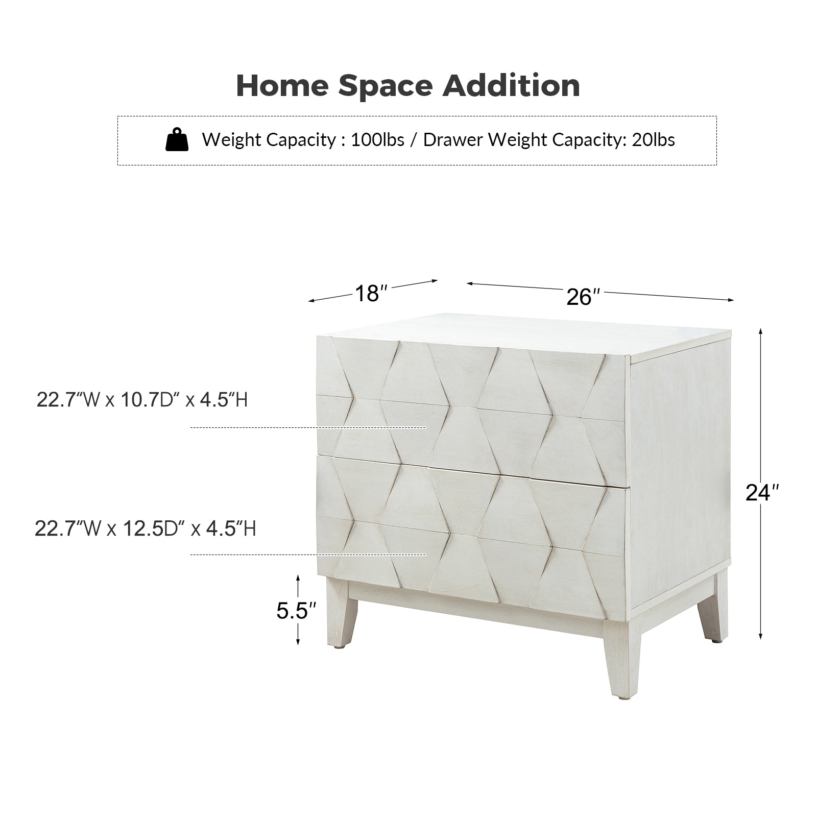 2-Drawer Nightstand with Built-in USB Outlets - Modern Bedside Table for Charging Devices, Perfect for Bedroom, Living Room, or Office