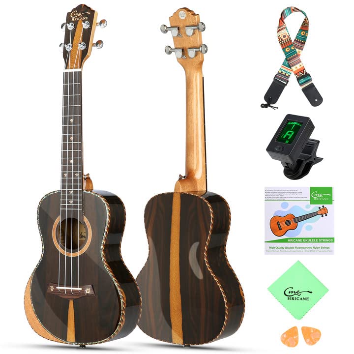Professional 23 Inch Hricane Concert Ukulele - Ziricote Wood Hawaiian Ukulele for Beginners with Gig Bag, Strap & Strings Set - Perfect for Travel, Beach Parties & Music Lessons