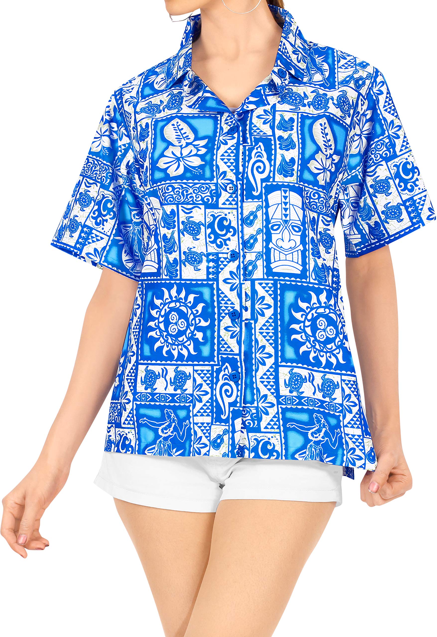 LA LEELA Women's Short Sleeve Hawaiian Surf Shirt - Breathable Casual Beach Top for Surfing, Vacation & Summer Outfits