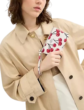 Coach Corner Zip Wristlet with Cherry Print - Stylish Crossbody Bag for Women, Perfect for Parties, Shopping & Travel | Fashionable Wristlet Wallet with Zip Closure