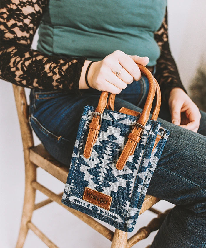 Wrangler Aztec Print Canvas Phone Purse for Women - Crossbody Cell Phone Bag with Adjustable Strap - Perfect for Travel, Concerts, and Everyday Use