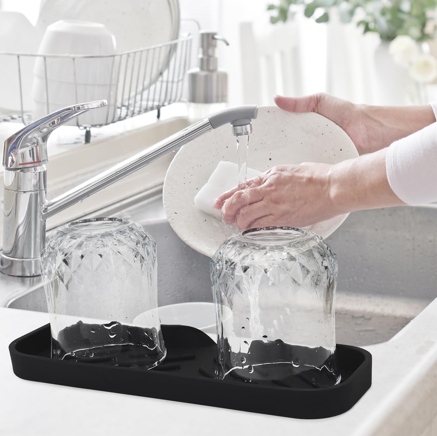 Premium Silicone Soap Dish Holder for Bathroom & Kitchen - Non-Slip Drain Tray Organizer for Bar Soap, Sponge, Bottles & Cups (9