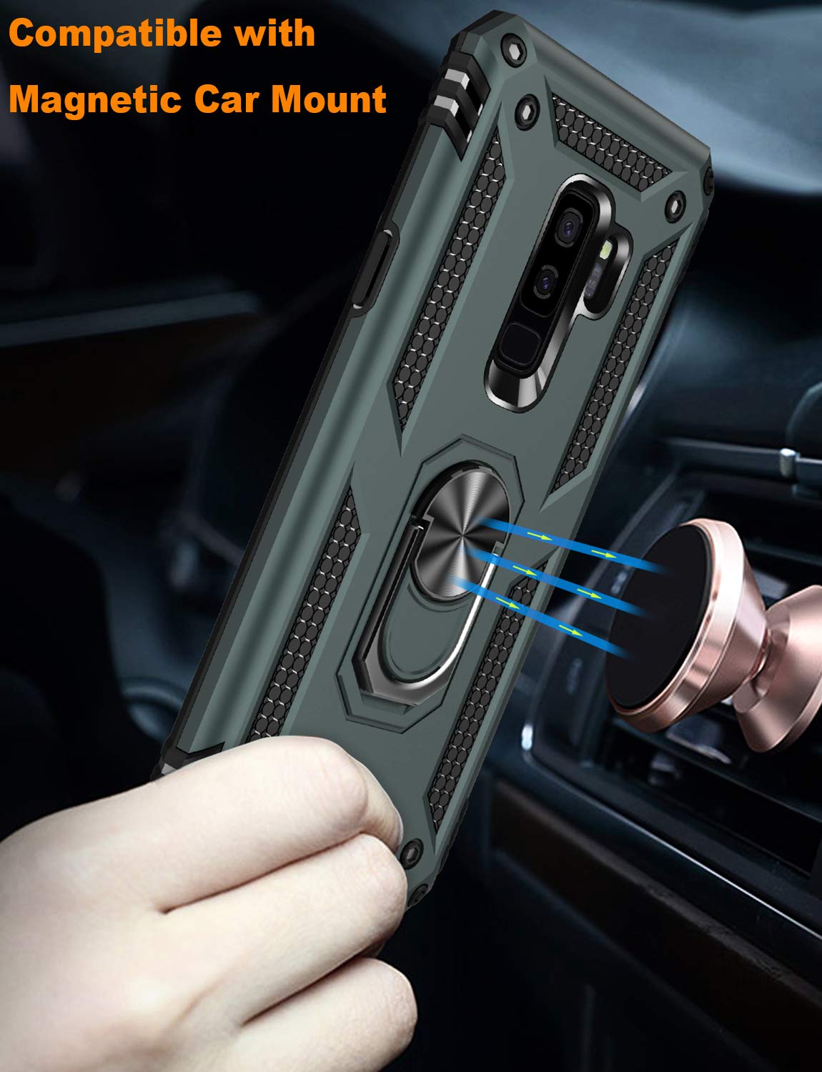LUMARKE Galaxy S9+ Plus Case - Military Grade Drop Protection (16ft Tested) with Magnetic Kickstand & Car Mount Compatibility - Pine Green - Perfect for Outdoor Activities, Travel, and Daily Use