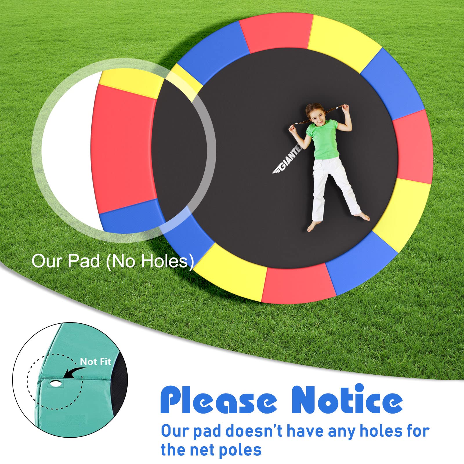 **Giantex 8Ft 10Ft 12Ft 14Ft 15Ft 16Ft Trampoline Pad – Heavy-Duty Tear-Resistant Edge Cover for Spring Protection, All-Weather Replacement Safety Pad – Ideal for Backyard, Park, and Gym Use**