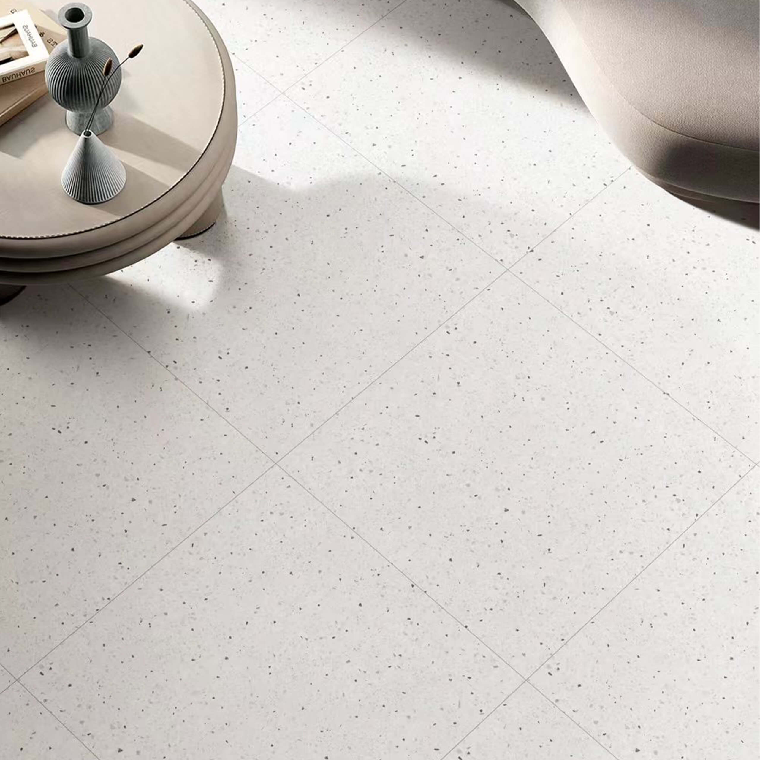 Alcor Terrazzo 600x600 Matt White Porcelain Tile - Durable Matte Finish Floor & Wall Tile for Kitchen, Bathroom, Living Room & Commercial Spaces