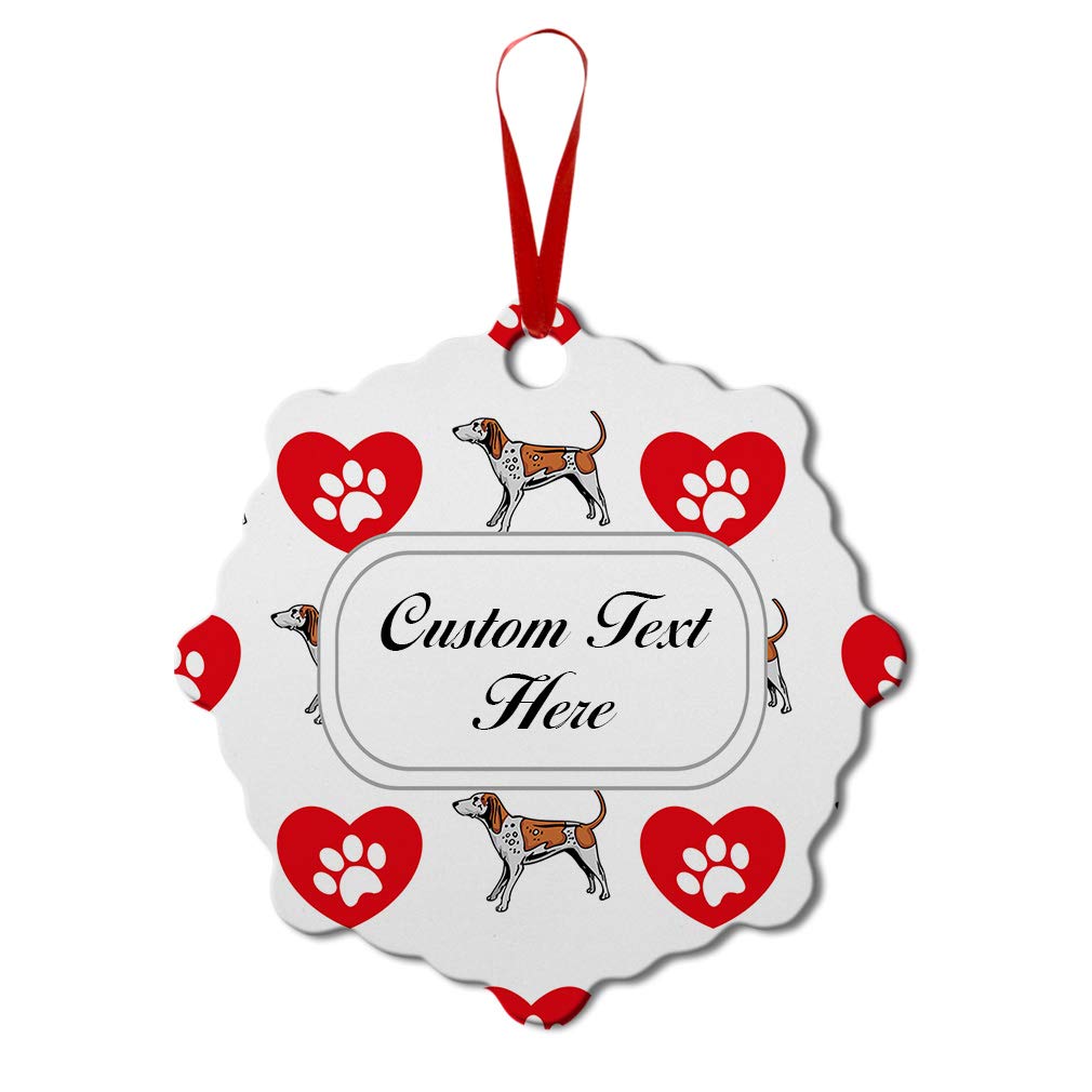 Personalized Aluminum Christmas Ornament - English Coonhound Dog with Heart Paws - Holiday Tree Decoration - Custom Text London Shape - Perfect for Xmas Gifts & Home Decor