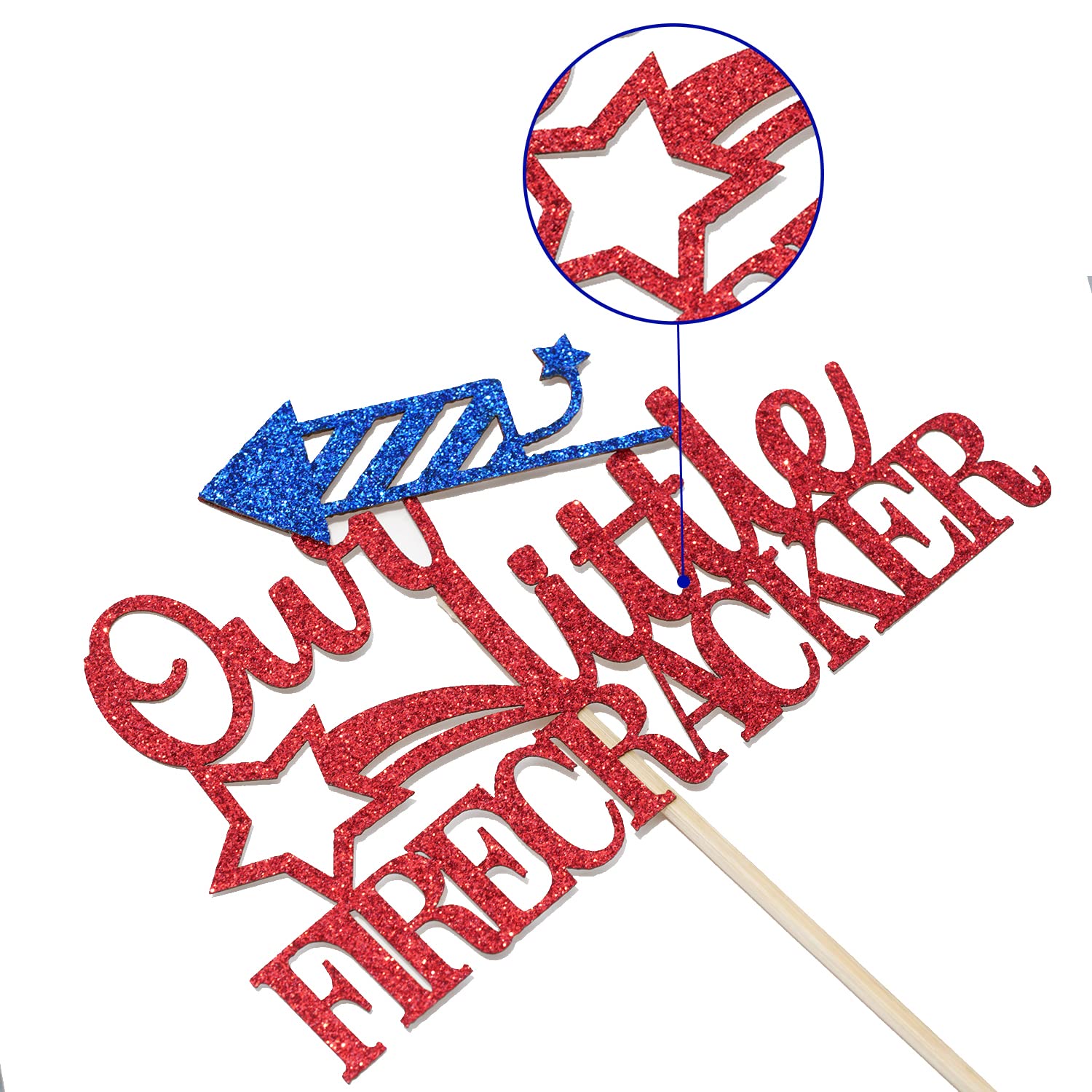 Our Little Firecracker Cake Topper - Patriotic 4th of July & 1st Birthday Cake Decorations - Red & Blue Glitter Party Supplies for Independence Day, Baby Shower & Gender Reveal Celebrations