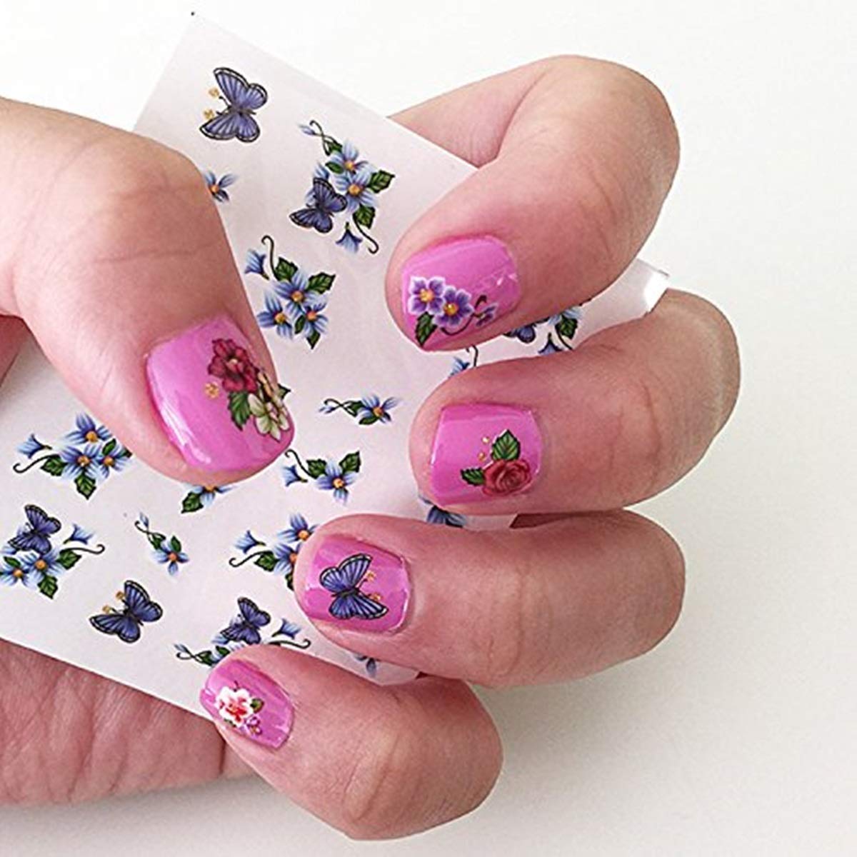 Wrapables Water Transfer Nail Stickers - Floral & Butterfly Nail Art Decals for DIY Manicures (6 Sheets) - Perfect for Home, Salon & Party Nail Designs