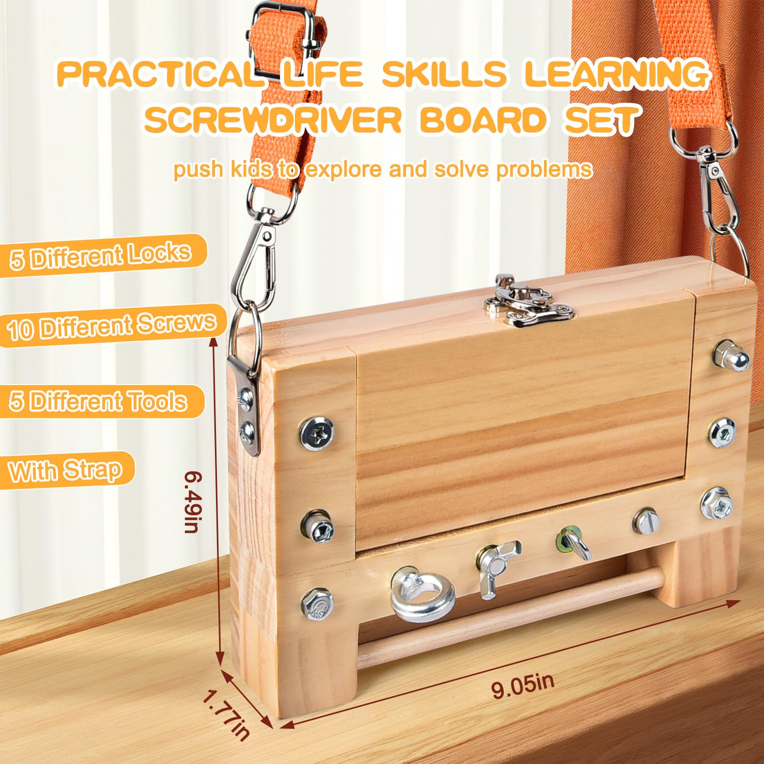 **Montessori Screwdriver Board - Wooden Lock & Key Toy Set for Kids Ages 3+, Sensory Learning Tools with Storage | STEM Educational Toy for Preschoolers & Toddlers (Fine Motor Skills, DIY Pretend Play)**