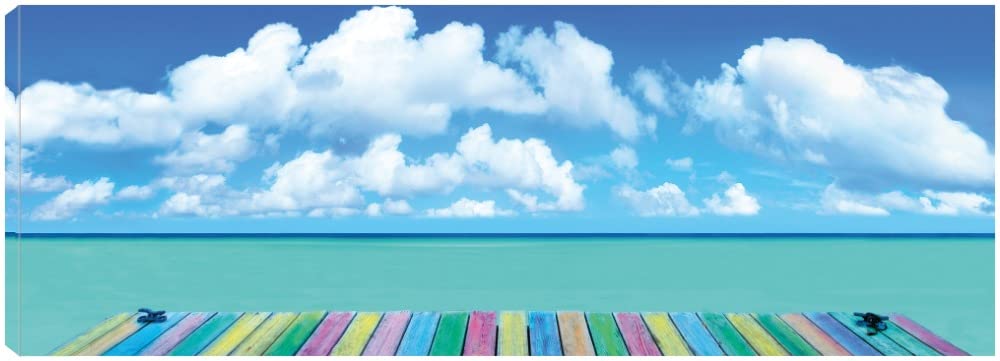 Rainbow Deck Canvas Wall Art by Jack Reed - 50x18 Inch Ready to Hang Painting for Living Room, Bedroom, Office & More - Modern Home Decor & Gift Idea for Art Lovers