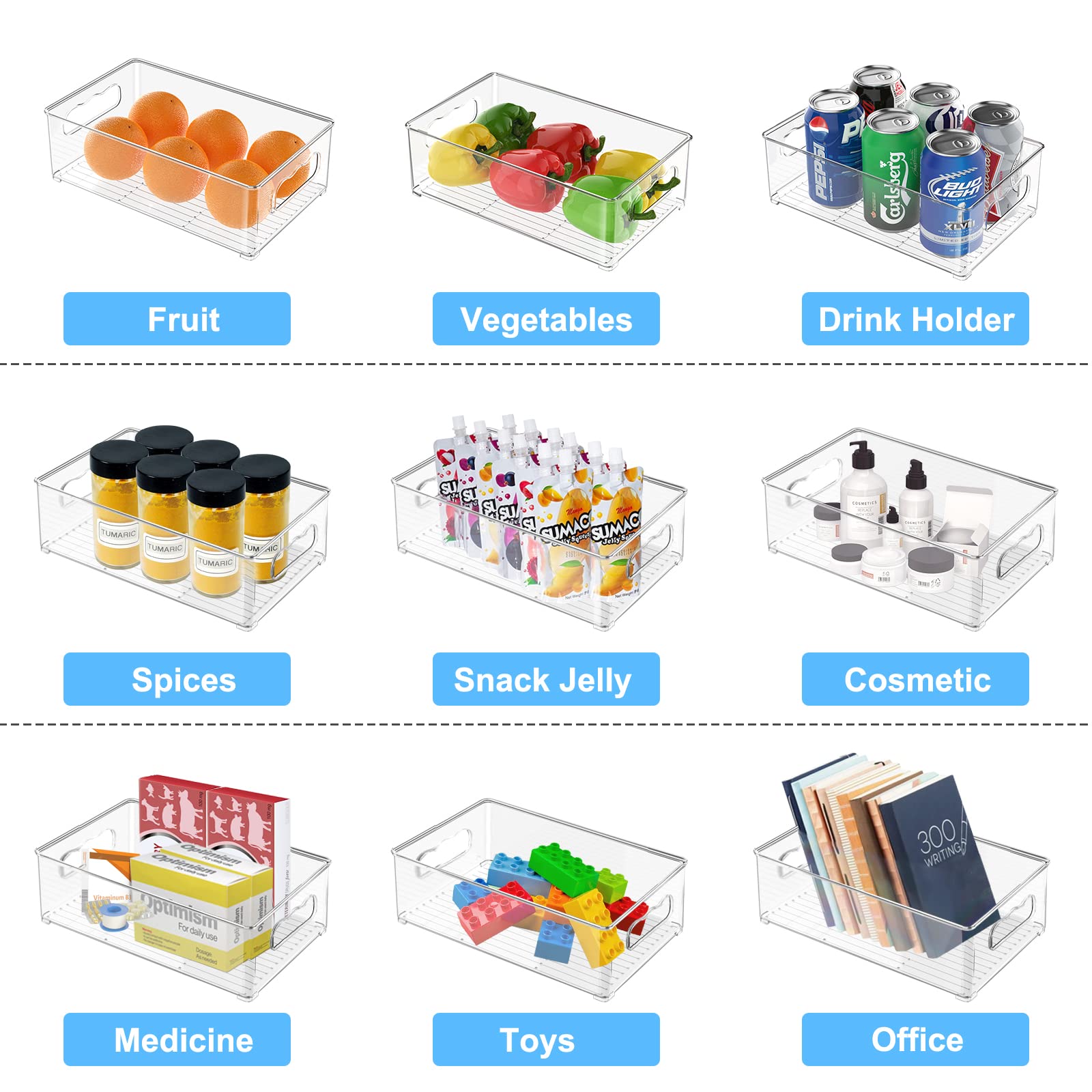 Changshengda Fridge Storage Organizers - 9 Pack (3 Sizes) for Refrigerator, Freezer, Pantry, Cabinet & Drawer | Space Saving Kitchen Organization for Food Storage & Meal Prep