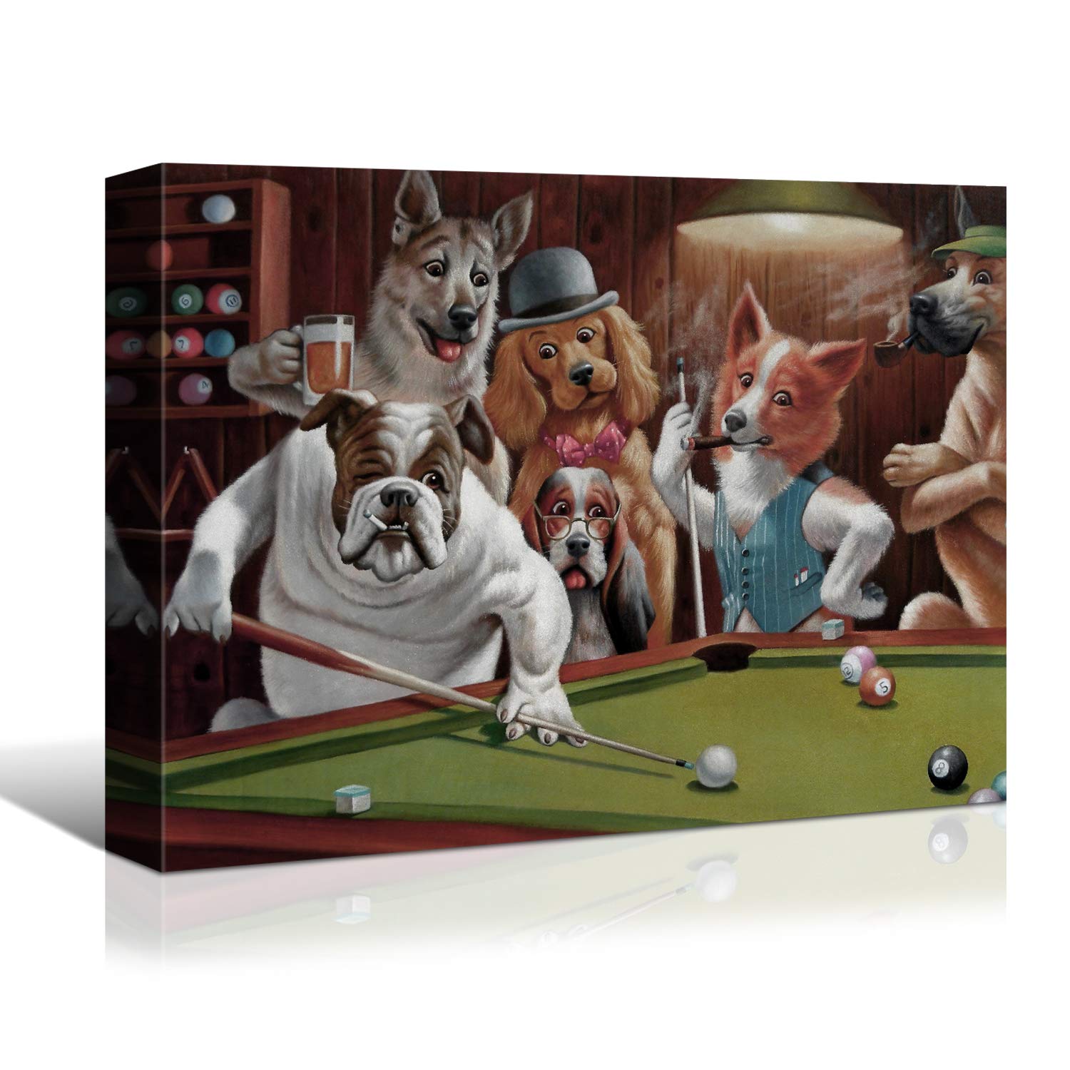 Denozer Dogs Playing Billiards Canvas Wall Art - 40x30 Inch Giclee Print Gallery Wrapped Modern Home Decor - Perfect for Living Room, Bedroom & Office Wall Decoration