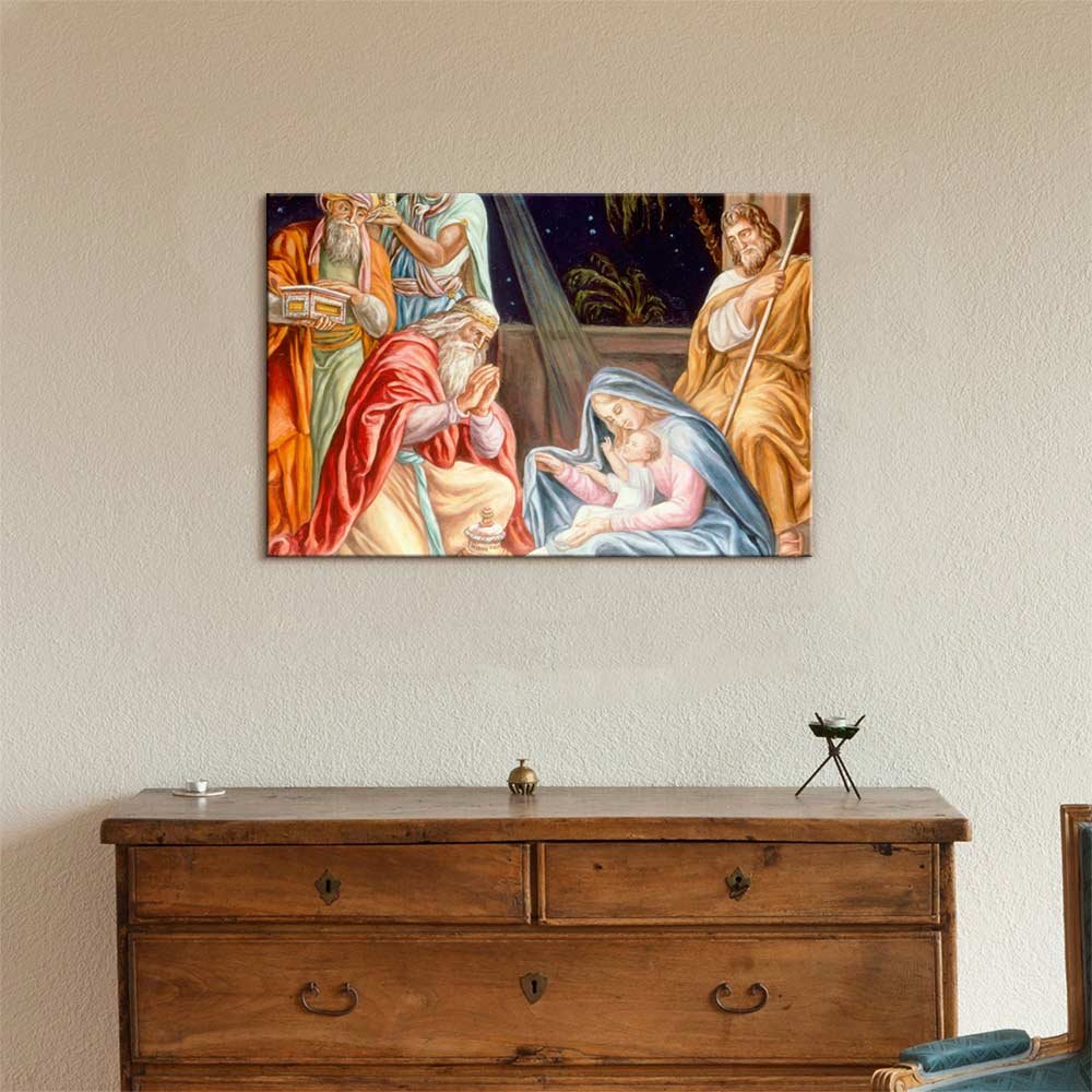 Wall26 - Adoration of The Wise Men (Baby Jesus) - Premium Canvas Print Wall Art, Famous Oil Painting Reproduction - 32